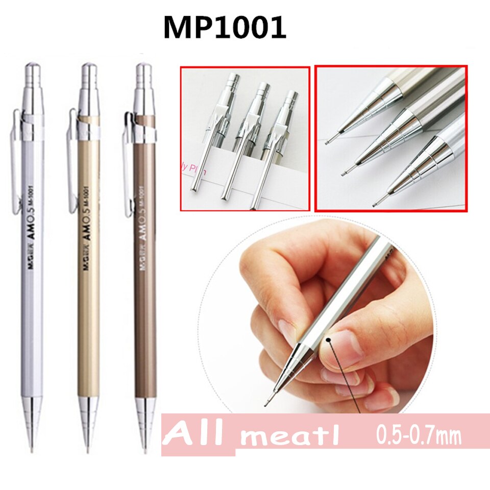 Fuld metal m & g mekanisk blyant 0.5 ~ 0.7mm til maling og skrivning af skoleartikler
