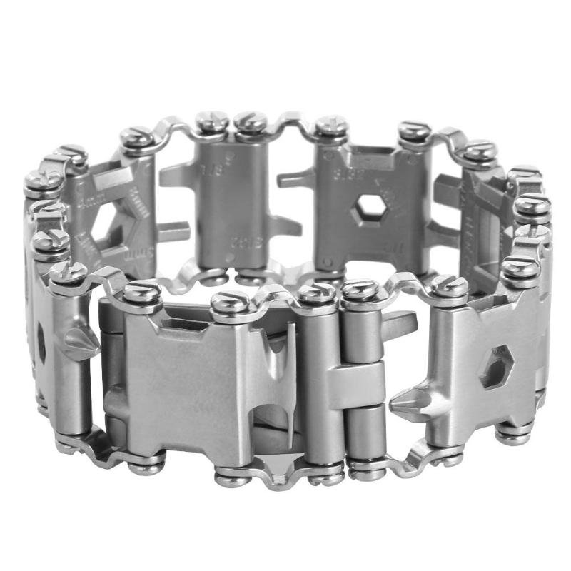 Pulsera multiherramienta 29 en 1, pulsera de reparación multifunción de acero inoxidable, llave de destornillador, Kit de emergencia para bicicleta y acampada