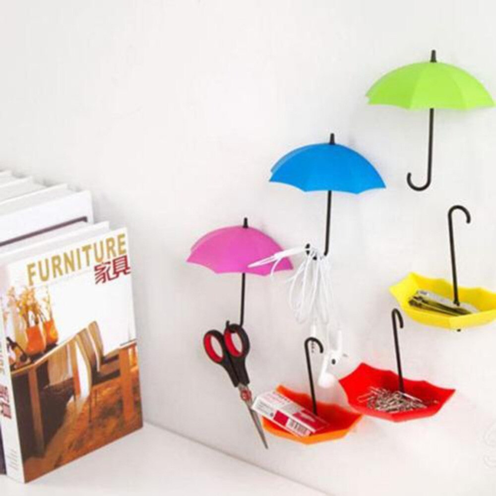 Accueil fournitures 3 pièces/lot parapluie forme Clips mignon auto-adhésif mur porte clés Clips école bureau collant support
