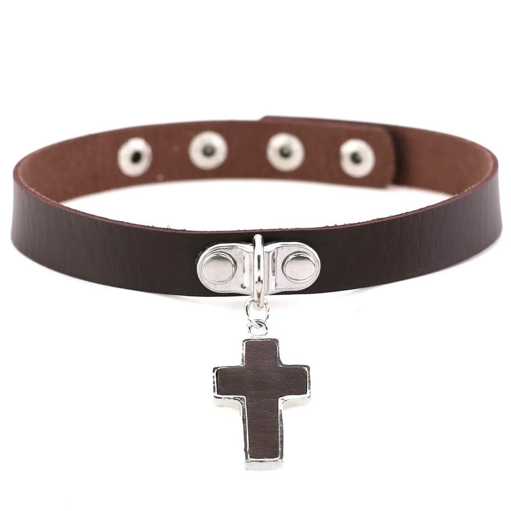 Gargantilla gótica de Cruz Negra para mujer, collar Punk rock, Gargantilla gótica, collar gargantilla de para mujer, joyería al por mayor: dark coffee