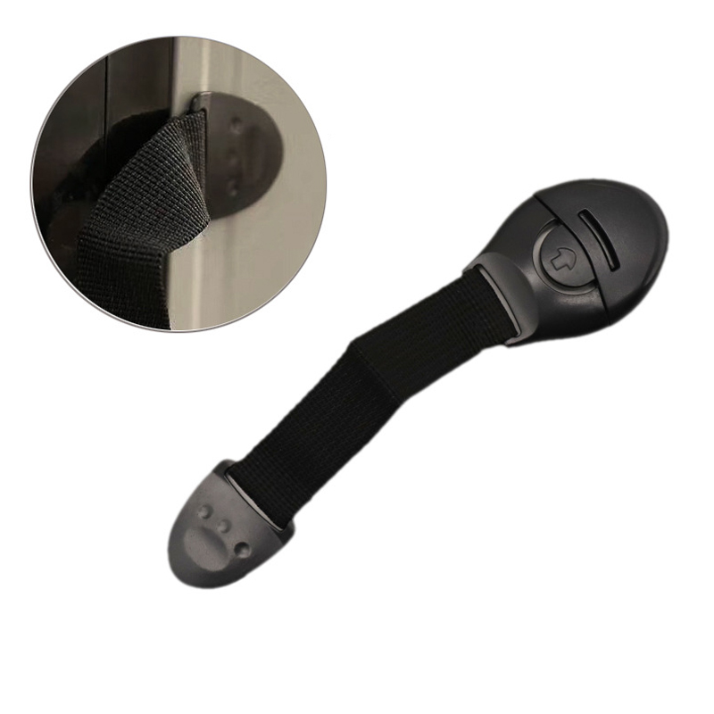 Cerradura de cinturón de tela segura para niños, protección para bebés, cierre de puerta de cajón, armario, armario, refrigerador, suministros de protección de seguridad: Black