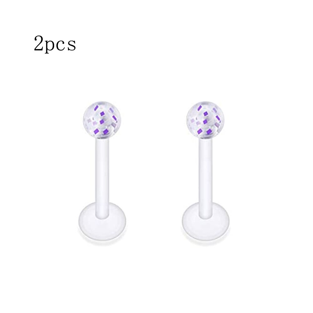 Clear Kraakbeen Earring Piercing Vazallen Flexibele Acryl Helix Hoop Neus Lip Stud Wenkbrauw Tragus Septum Hoefijzer Ring Paars: B Lip 2pcs