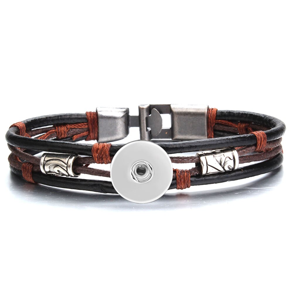 Snap Bracelet Men/Women Adjustable Black Brown Wrap Bangles Fit 18MM Snap Button Leather Bracelet Snap Jewelry: 4