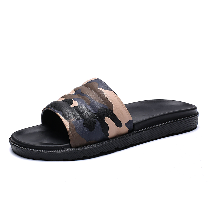 COOLVFATBO hommes pantoufles Camouflage été plat été hommes chaussures respirant plage pantoufles cale tongs hommes diapositives pantoufles: Brown / 43