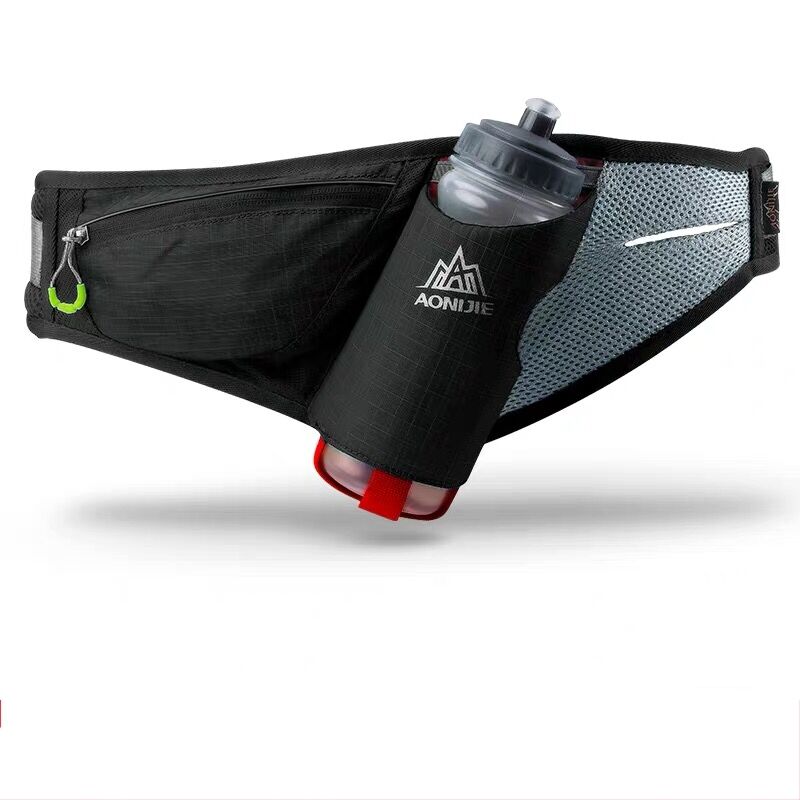 AONIJIE Sport Taille Packungen Lauf Gürtel Wasser Gürtel Pack Für Marathon- Joggen Radfahren Trink Mit Flasche E849: Schwarz mit Flaschen