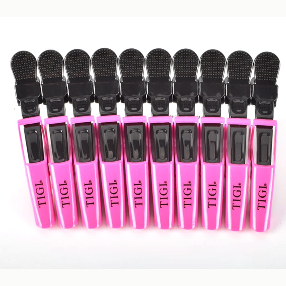 Pinzas de pelo de cocodrilo profesionales para mujer, horquillas, pinzas para el pelo, herramientas de estilismo de salón, 10 unids/lote: Rose Red