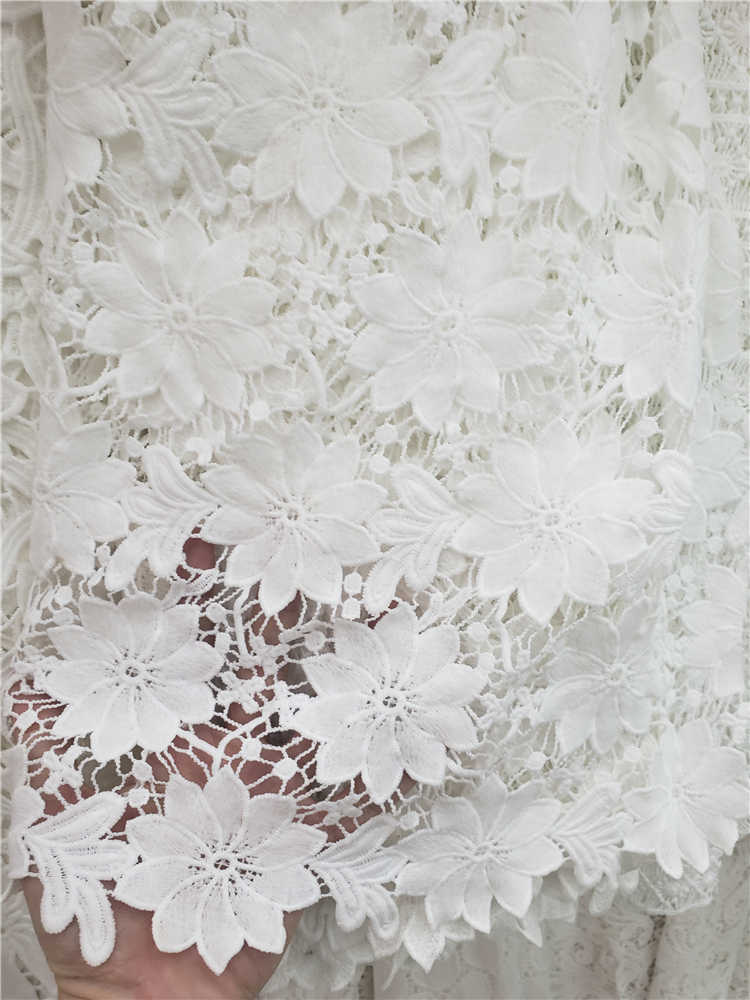 Tela de encaje de guipur de grado clásico para vestido de boda, tejido suave bordado, cordón africano, color blanco puro, amigable con la piel, última NN957-k: Pure white5