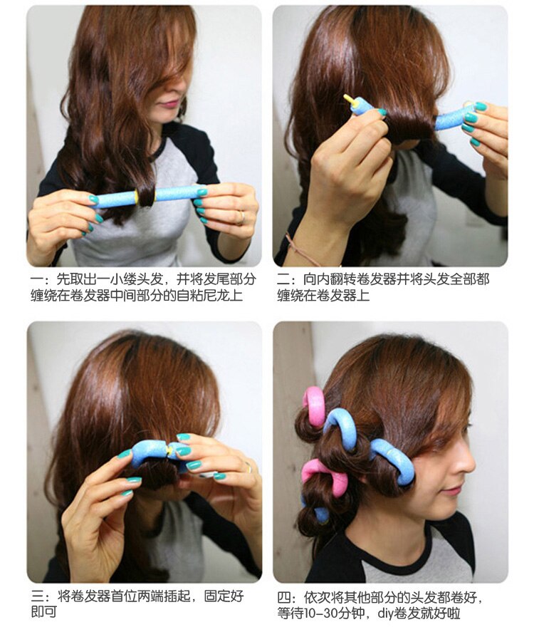 12pcs/set Soft Foam Anion Bendy Hair Tool Hair Rollers Curlers Cling hair styling accessories girl long hair waves