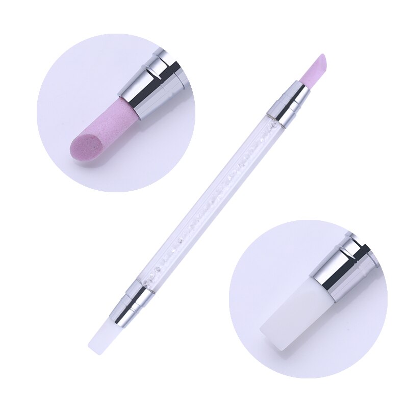 Empujador de cutículas para uñas, 1 unidad, blanco y negro, cabeza de cuarzo, exfoliante, piedra, Palito para cutícula, pluma, cuchara, corte, manicura, pedicura, herramientas para cuidado de uñas