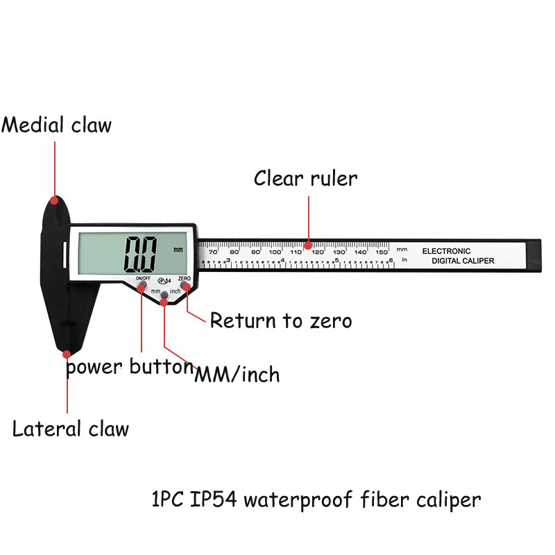 100mm 150mm Electronic Digital Caliper 6 Inch Carbon Fiber Vernier Caliper Gauge Micrometer Measuring Tool Digital Ruler: E Style