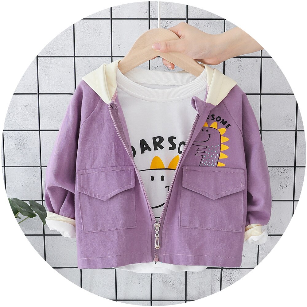 Herfst Baby Jongens Cartoon Dinosaur Lange Mouw Capuchon Kinderen Kinderen Ongedwongen Rits Bovenkleding Meisjes Jas Casaco