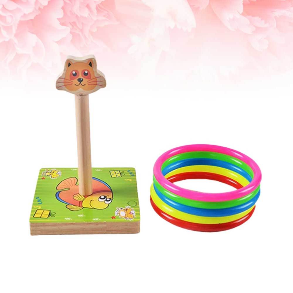 1 impostato di lancio in legno per bambini divertenti a forma di anello lanciare gioco giallo (stile canna)