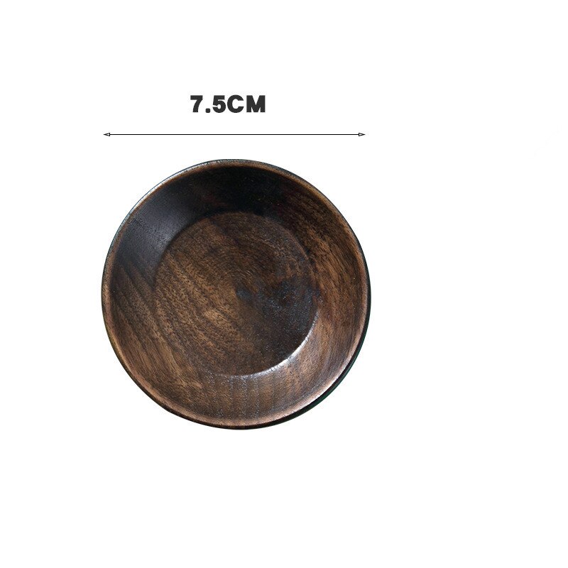 Platos de madera de nogal negro, platos de frutas, platillo, bandeja de té, plato de postre, platos de madera: 7.5CM