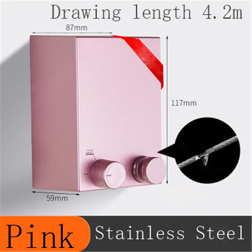 Indoor Outdoor Retractable Laundry Clothesline Wall Hanging Stretch Washing Clothes Line Shrinking Balcony Invisible Line: Pink