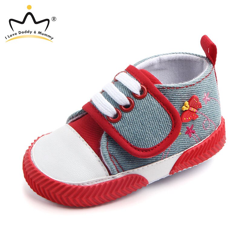 Baby sko sneakers sommerfugl blomst stjerne print lærred baby pige sko bløde skridsikre sål nyfødte småbørn første vandrere: Rød / 0-6 måneder