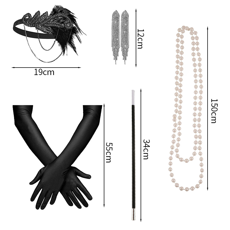 PESENAR 1920s Great Gatsby Accessories for Women Flapper Headpiece Headband Gloves Costume Harlem Nights Accessories Set
