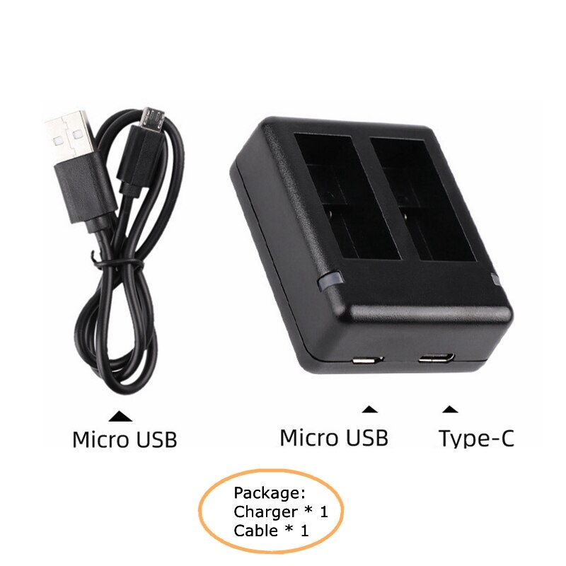 1720 mah hero 9 full decode -akku+micro usb/c-tyypin kaksoislaturi gopro hero 9: lle, musta ladattava litiumioniakku: 1 laturi