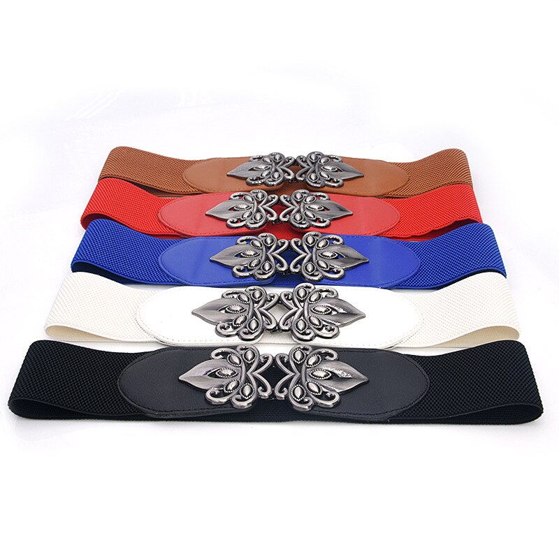 Ceinture élastique large pour femme, ceinture large pour pull et jupe, ceinture cintrée pour robe glrsbuty avec boucle en métal à fleurs, ceinture corset