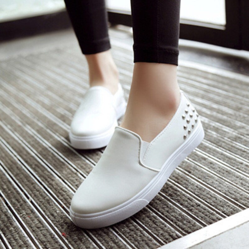 Plattform Creepers Schuhe PU Leder Niet Punk Casual Schuhe Damen Flache Schuhe Runde Kappe Schwarz Zapatos Mujer Wohnungen Größe 36 -40