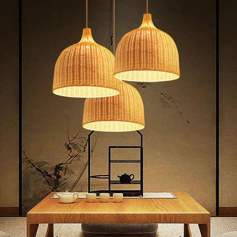 Rotan Hanglampen Bamboe Lantaarn Hanglamp Hand-Geweven Bamboe Lampenkappen E27 Verlichtingsarmaturen Eetkamer Woonkamer Decor