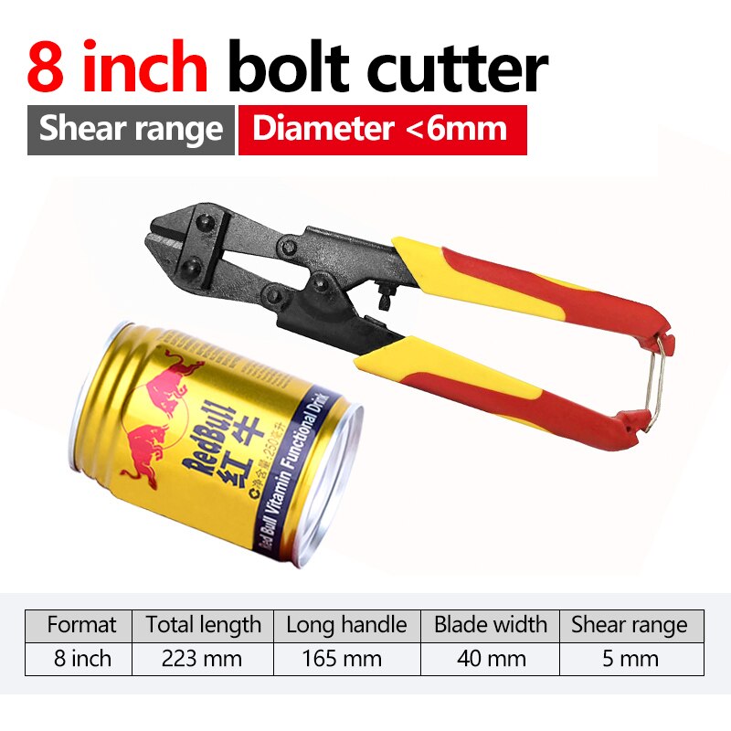 Bolt Cutter Heavy Duty Rebar Cutter Cr-V Steel Thicken Wire Cutting Pliers Cut Lock Chain: 8inch  A
