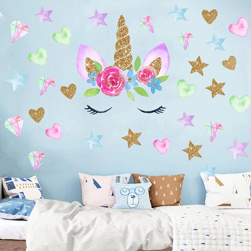 Glød i mørket stjerner wallstickers til børn baby soveværelse loft boligindretning lysende stjerner enhjørning wallstickers
