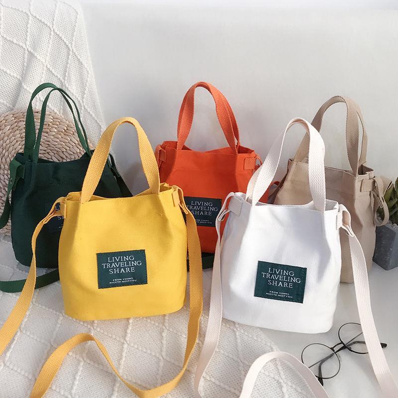 Canvas Bag Female Korean Style Totes Messenger Bag Casual Small Mini Handbag Shoulder Bags Female Bucket Bag Handbags Women Bags