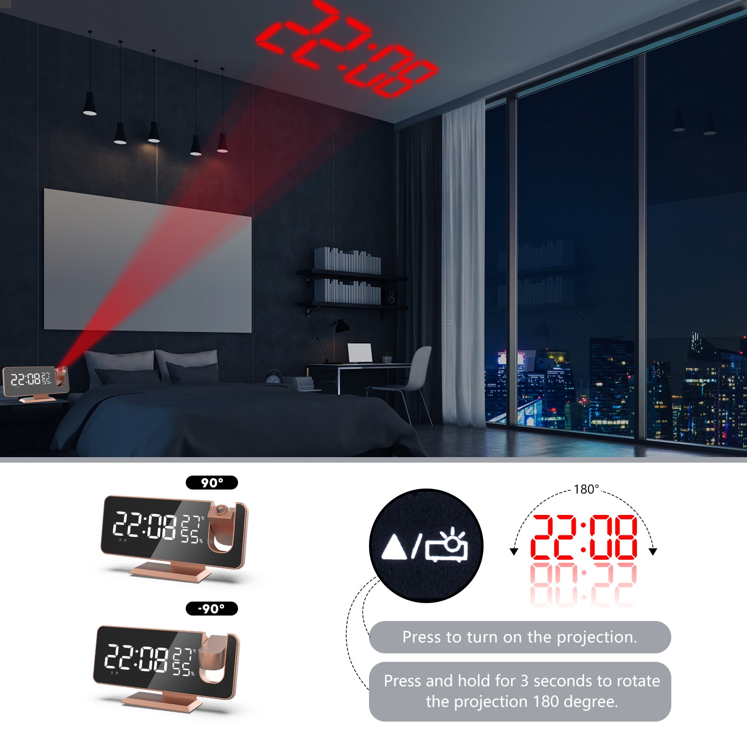 Radio-réveil Fm avec minuterie de sommeil, double Port Usb, affichage numérique avec gradation, Volume réglable (blanc)