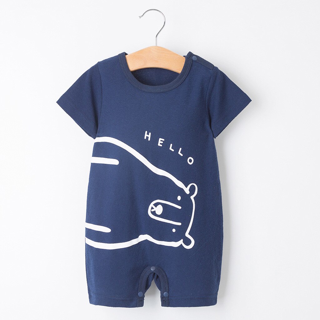 (3M-24M) Children's short-sleeved cartoon printed romper HELLO toddler boy baby girl boy cartoon letter printed jumpsuit S4
