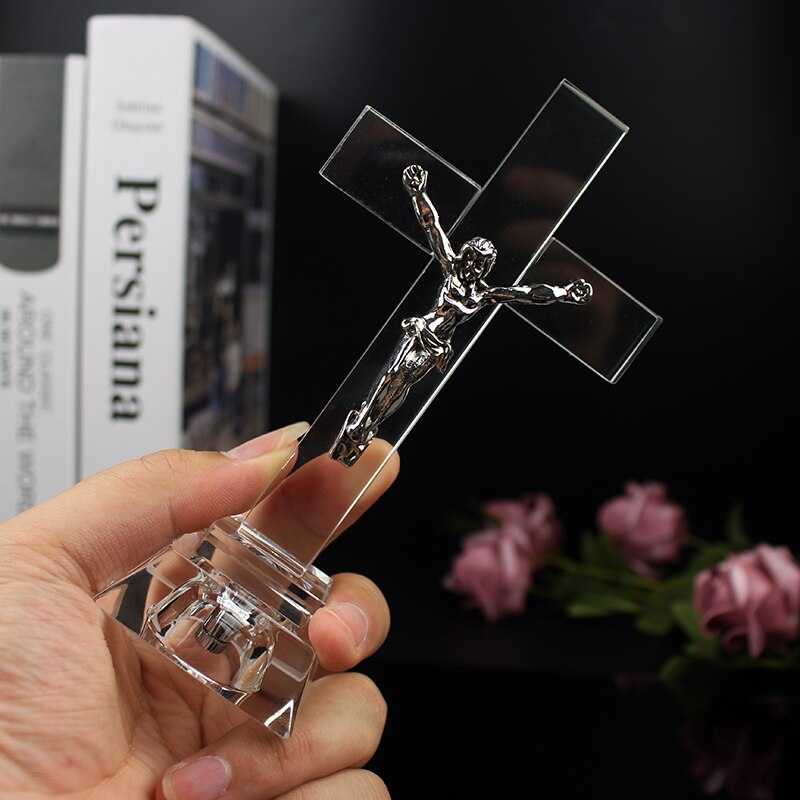 Christelijke Nachtlampje Crystal Jesus Cross Standbeeld Decor Religieuze Stijl Kerk Decoratie Thuis Desktop Craft Ornament