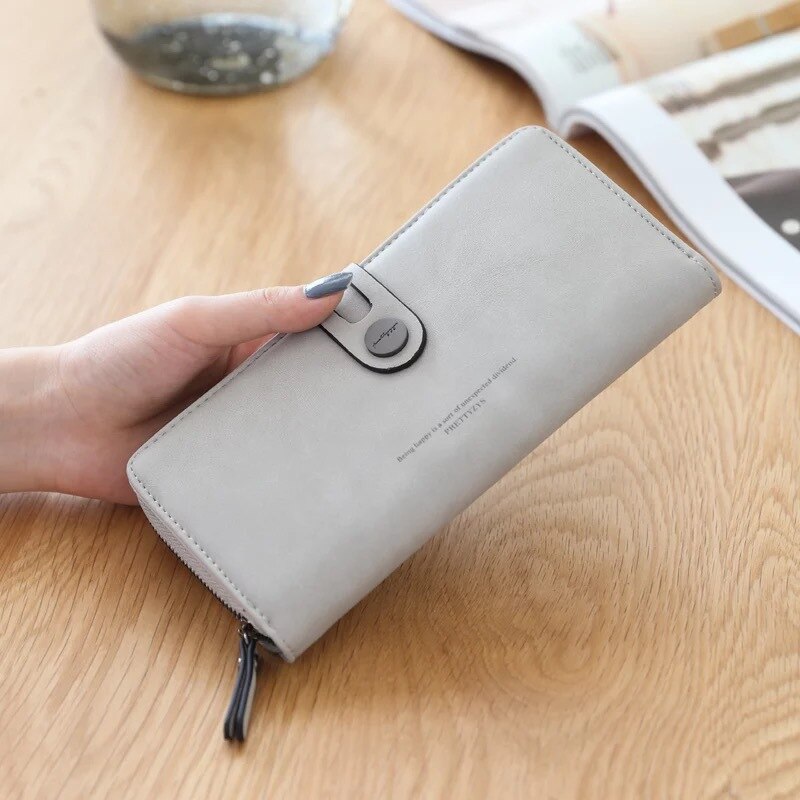 Women PU Leather Wallets Female Long Purses Card Holders 5.5 inch Phone Purse Big Capacity Strap Clutch: Gray Long