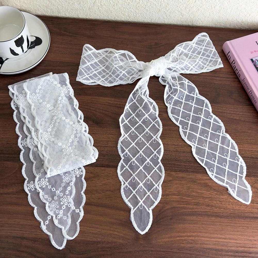 Zijden sjaals voor meisjes, hoofdbanden van geweven bloemenkant, haarsjaals, retro witte haarbanden, lange linten hoofdsjaal, schattige strik haarturban