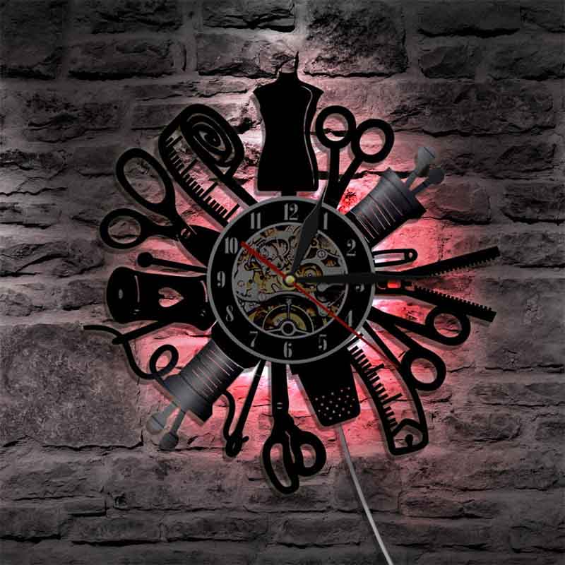 Vinyl Record Wandklok Lichtgevende Moderne Naaien Craft Vinyl Record Klok Met 7 Led Kleuren Veranderen Opknoping Muur Horloge