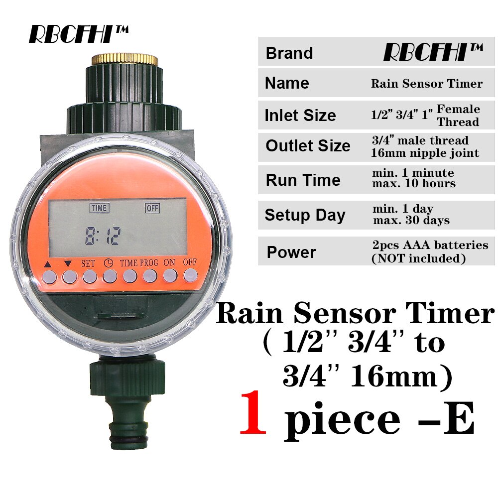 Rbcfhi 6 Soorten Tuin Water Timer Regen Sensor Solar Programmeerbare Automatische Elektronische Lcd-scherm Thuis Tuin Water Timer: Black