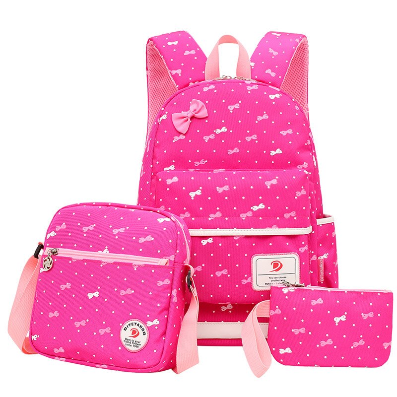 3 Pecs/Set Mode Boog Gedrukt Orthopedische School Tassen Voor Tienermeisjes Schooltas Voor Primaire Student Zoete En Leuke rugzak: red