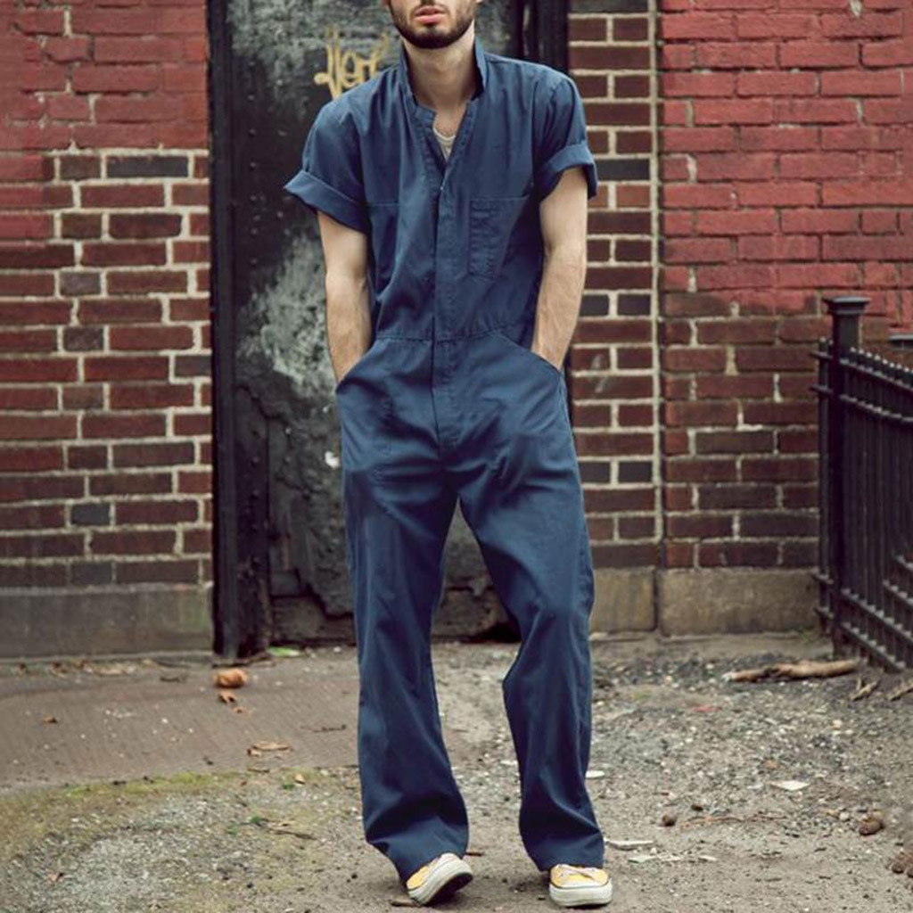 Mannen Overalls Jumpsuit Cargo Overalls Korte Mouw Jumpsuits Joggers Chic Rits Rompertjes Street Style Casual Mannen Kleding