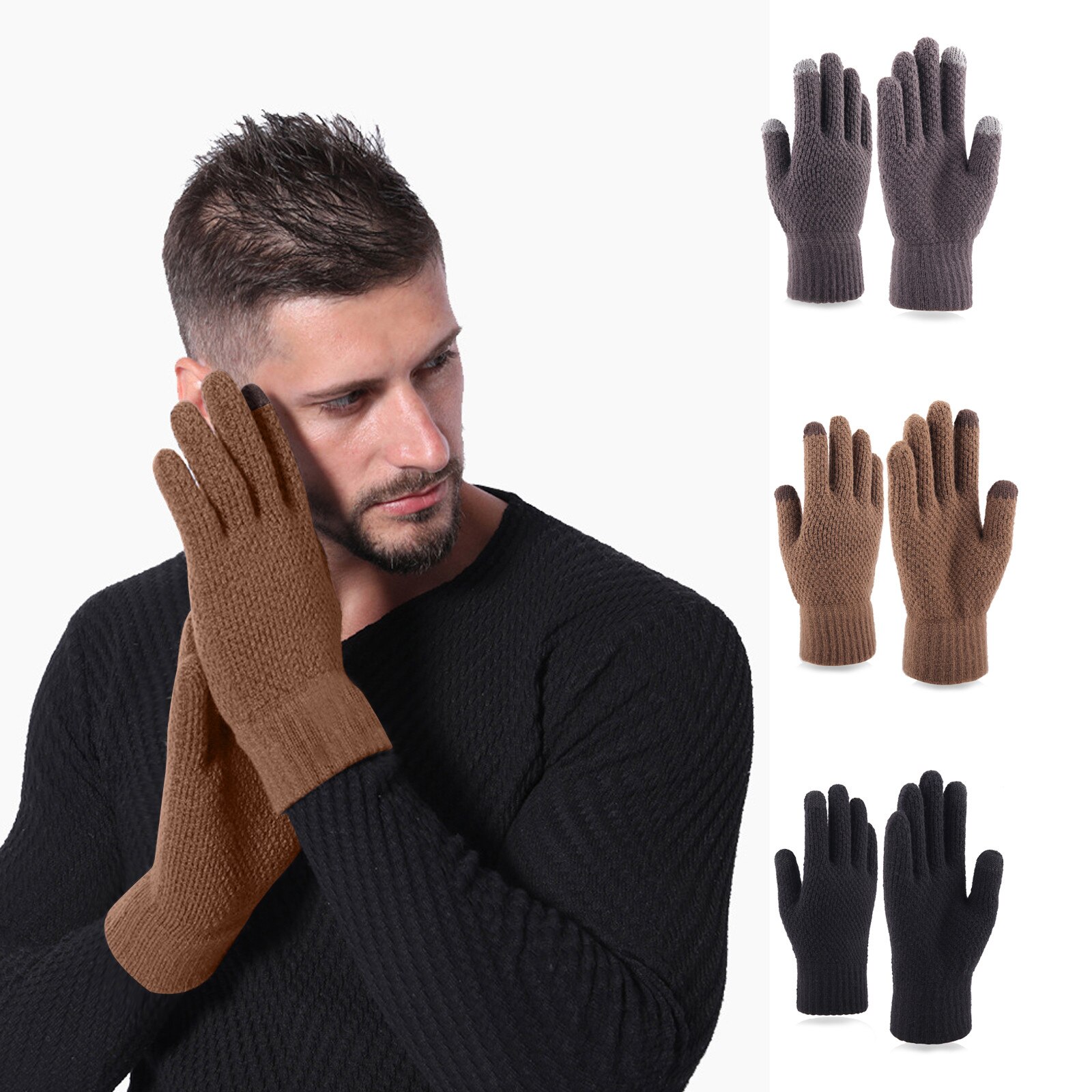 Sagace hiver gants de plein air hommes automne et hiver épaissi tricoté gants de laine doux Mittenп