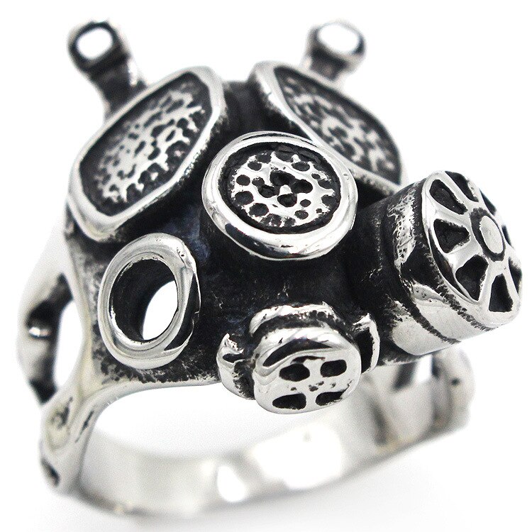 AsJerlya Vintage Gothic Carving Skull Ring Punk Robot Mask Rings Biker Hip-hop Rock Jewelry Unique Men Halloween