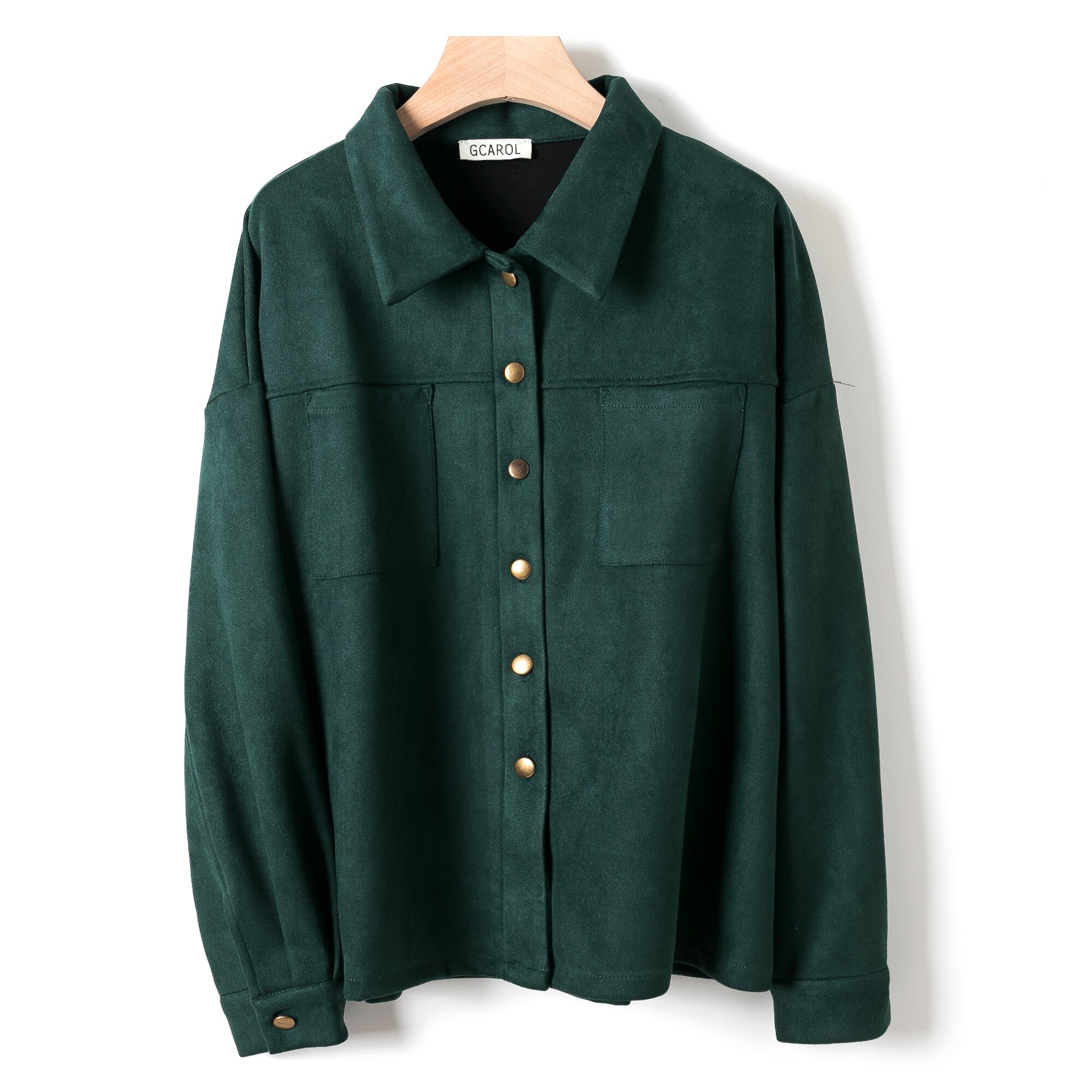 GCAROL-Chaqueta de terciopelo con cuello vuelto para mujer, abrigo grueso de un solo pecho con hombro caído, oversize, para otoño e invierno,