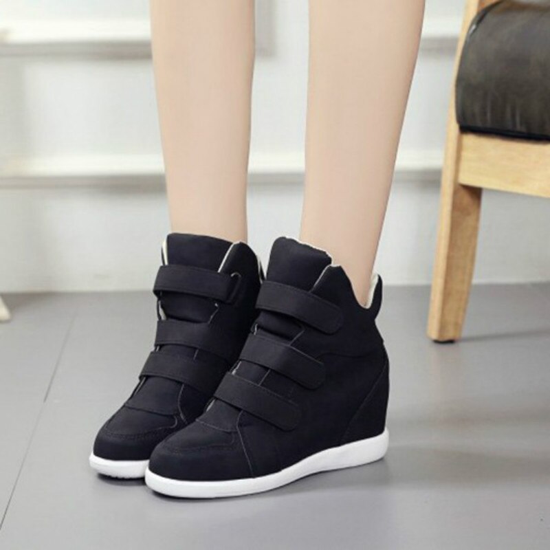 Flat High Heels Wedges Leather Shoes Women Sneakers Brand Casual Shoes Woman Black Winter Ankle Boots