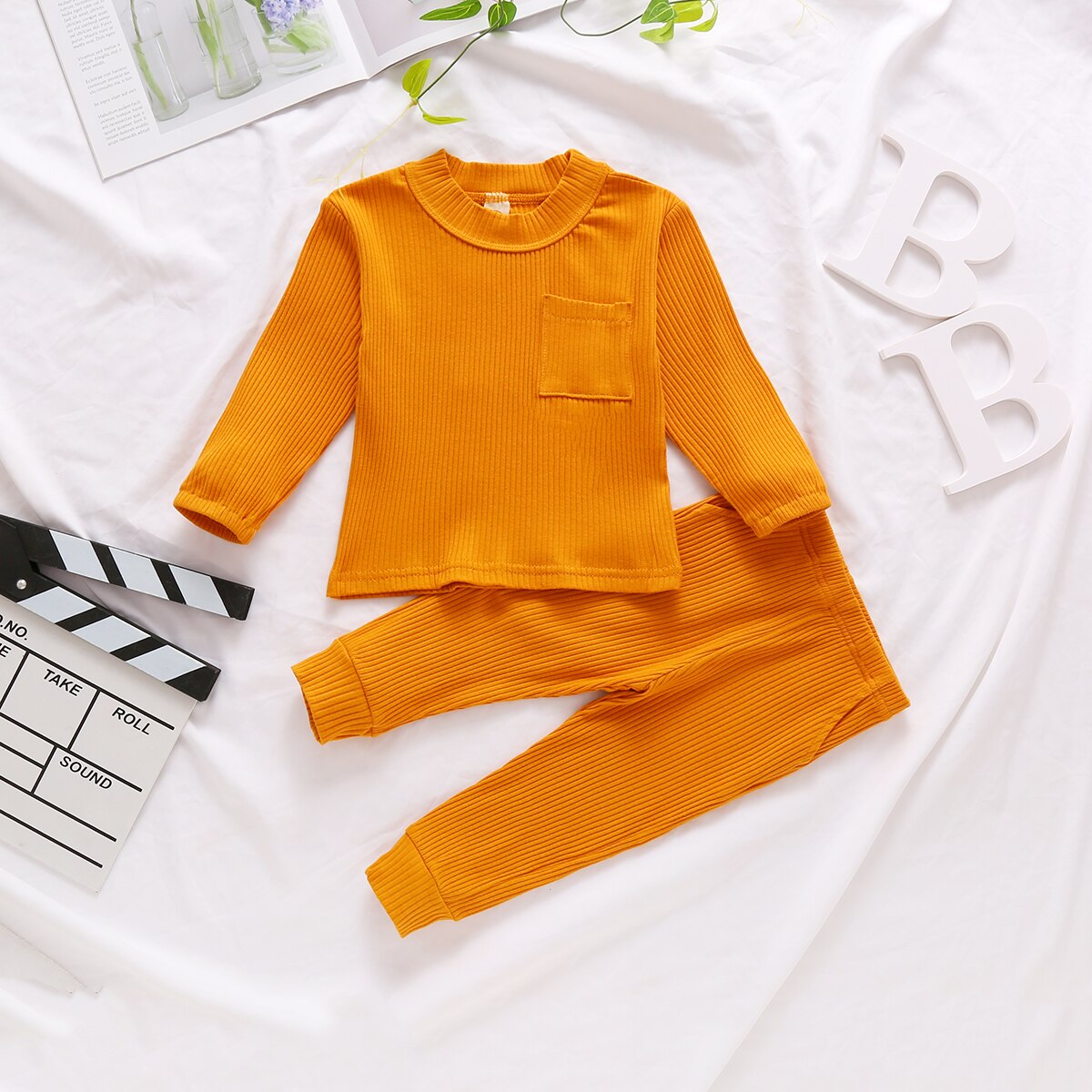 Katoen Casual Herfst Peuter Baby Kleding Solid Pocket Lange Mouwen + Broek Kinderen Baby Meisjes Jongens Outfits Nachtkleding Homewear