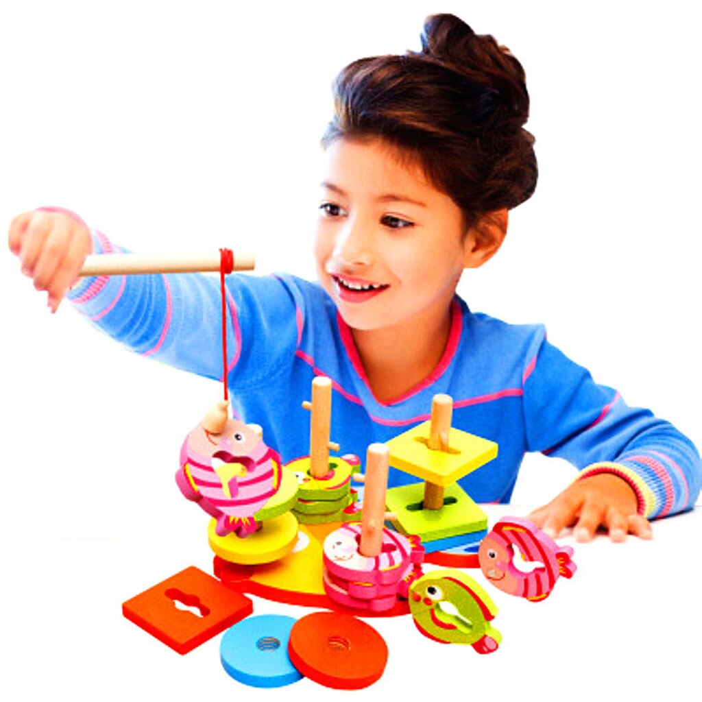 Wooden Four-Column Fishing Game Set Kids Party Pretend Play Favor Supplies
