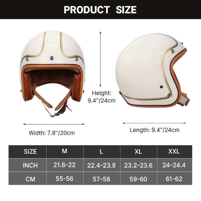 Lvory-cascos de Moto clásicos de cara abierta para hombre y mujer, medio casco para Moto, ciclomotor, Jet, Retro, blanco, aprobado por DOT, 3/4