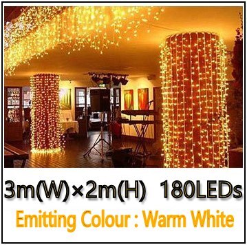 3*3m 300 leds led gordijn lichtslinger led kerst slinger feest patio raam decoratie kerstverlichting bruiloft verlichting  eu 220v: 180 leds warm wit / Eu 220-240v stekkers