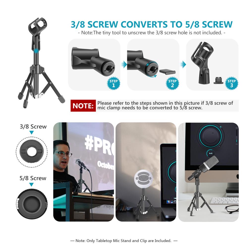 Microphone Stand Desktop Tripod Mini Portable Table Stand Adjustable Mic Stand Mic Clip Holder Bracket Lightweight Bracket