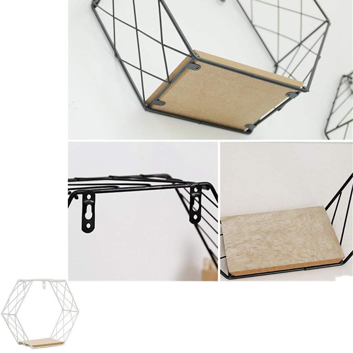 Nouvelle grille murale étagère flottante géométrie moderne hexagone métal étagères de rangement murales présentoirs
