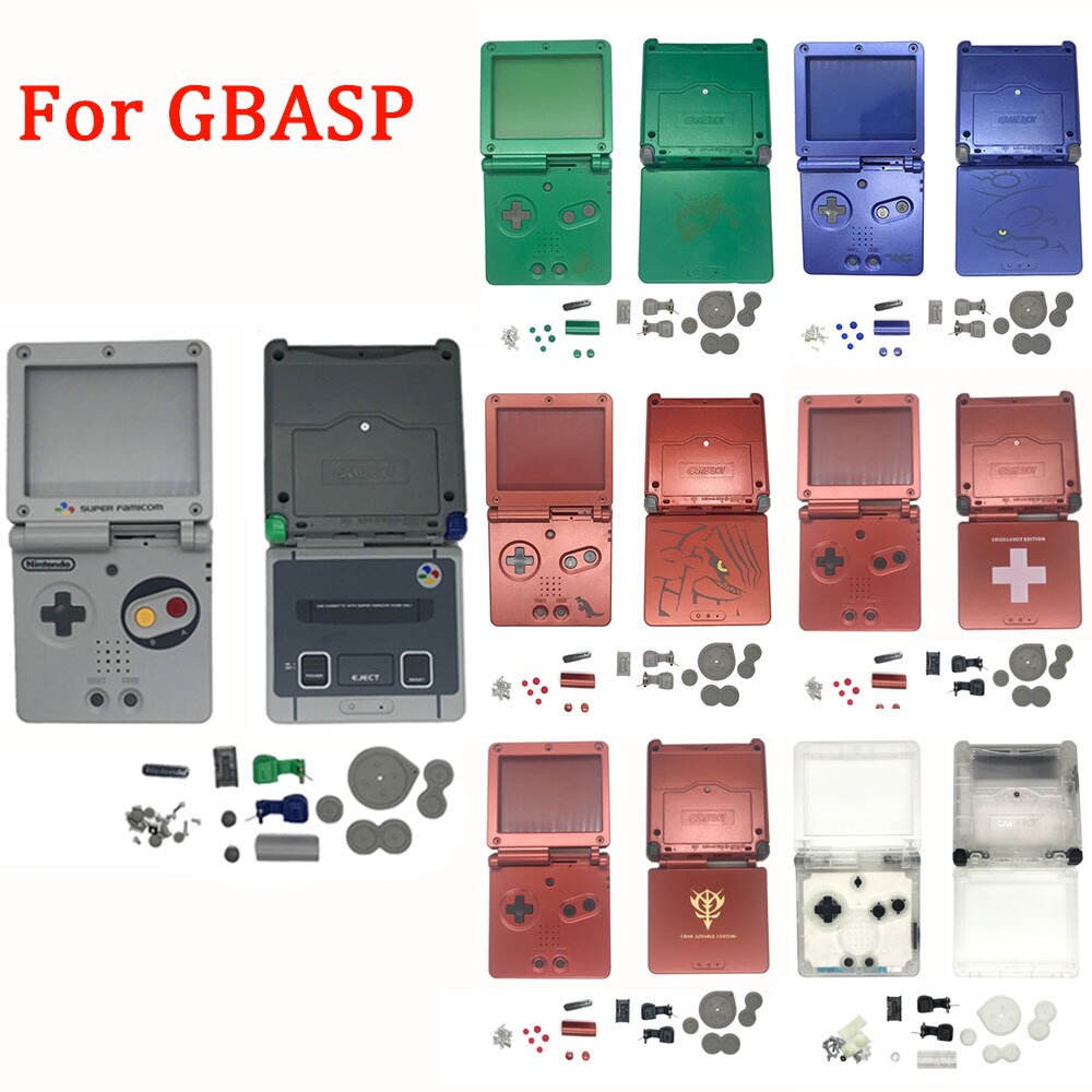 16 colors Housing Shell Case for GBASP Classic SFC Gray Shell with button, rubber pads, sticker replace for Gameboy Advance