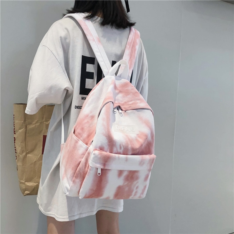 DCIMOR Tie-dyed canvas Women Backpack Schoolbags for Teenage girls Travel Backpack College student Book bag Mochila