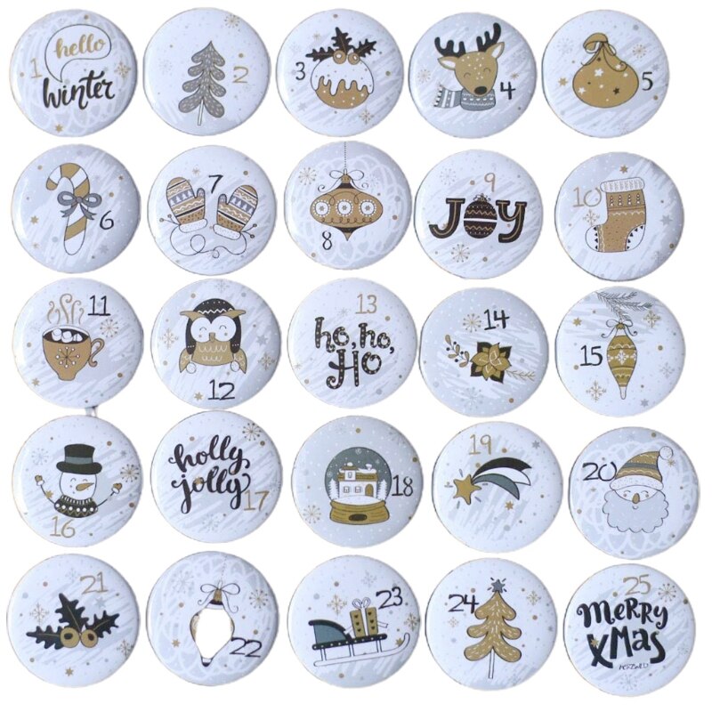 24Pcs Merry Christmas Button Pins Advent Calendars Numbers Label Plastic Badges Brooch for DIY Xmas Bag Decoration: 2