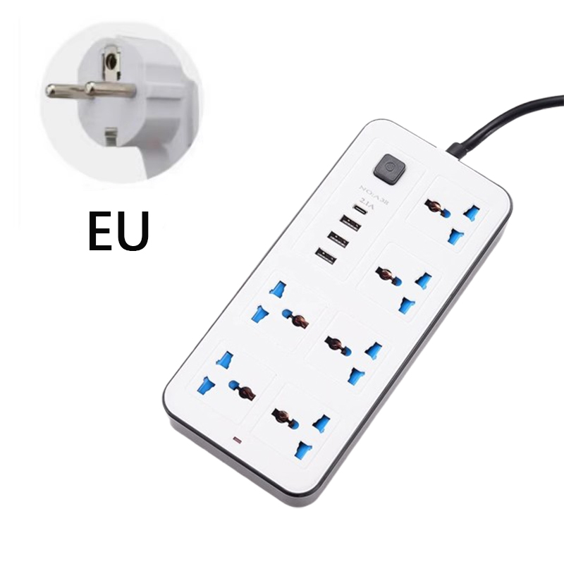 Universalstik til strøm, eu, usa, uk, strømskinne med 1.8m forlængerledninger, ac, type c, usb-port, opladning, stikkontakt: Type 15